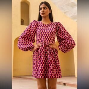 Beyond by Vera 1861 Demi EQUILIBRIUM PINK balloon sleeve dress Sz